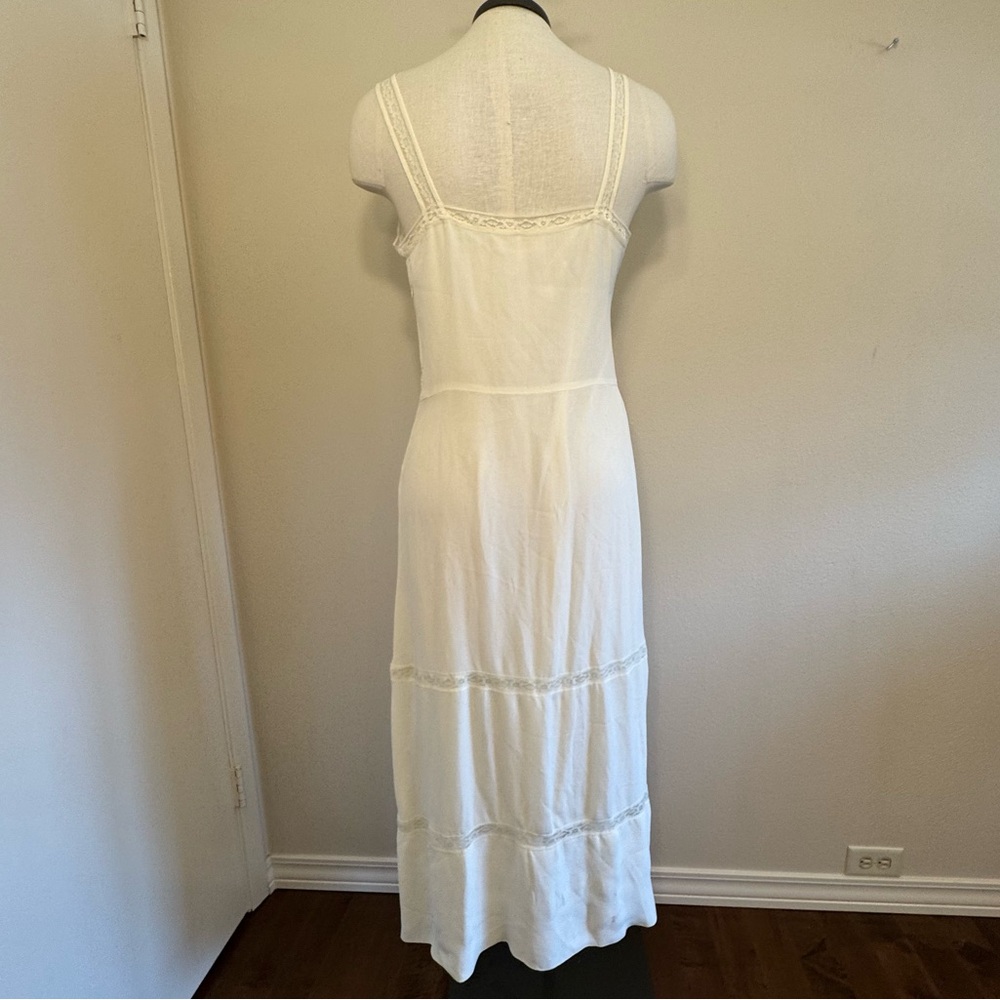 Nanette Lepore Embroidered Cream Boho Midi Dress Floral And Lace Accents Size 6 - Picture 11 of 16